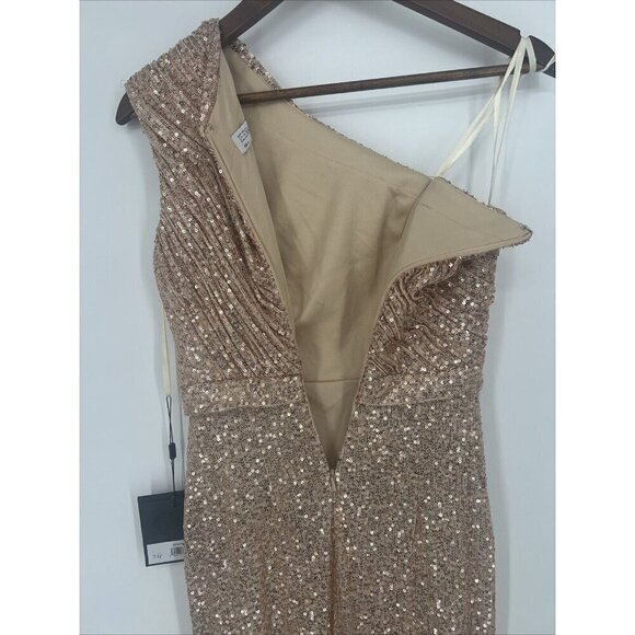 MAC DUGGAL Womens Size 0 Gold SEQUINED RUCHED 1 SHOULDER Formal GOWN Dress 26694 - Picture 8 of 11